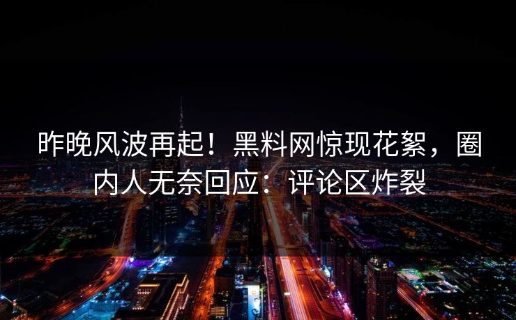 昨晚风波再起！黑料网惊现花絮，圈内人无奈回应：评论区炸裂