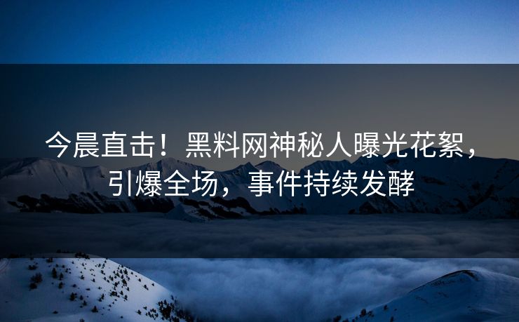 今晨直击！黑料网神秘人曝光花絮，引爆全场，事件持续发酵