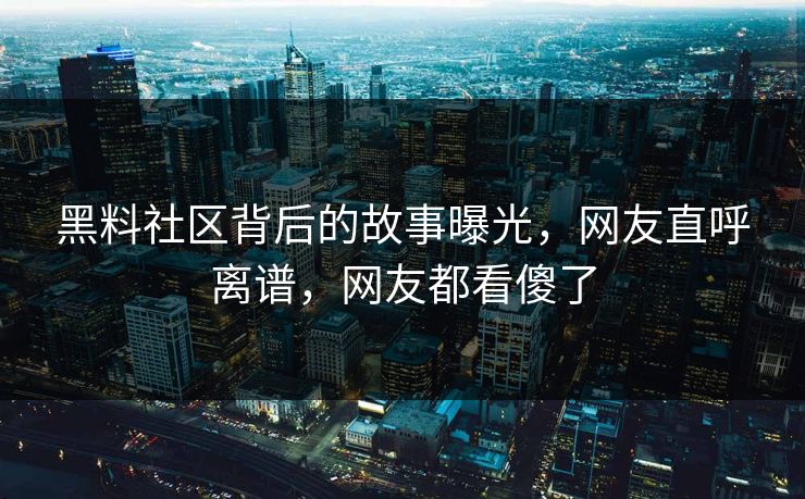 黑料社区背后的故事曝光，网友直呼离谱，网友都看傻了