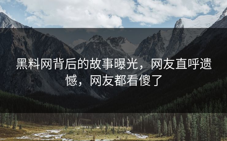 黑料网背后的故事曝光，网友直呼遗憾，网友都看傻了