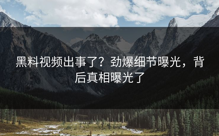黑料视频出事了？劲爆细节曝光，背后真相曝光了