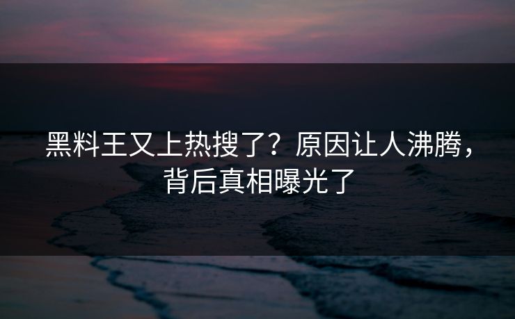 黑料王又上热搜了？原因让人沸腾，背后真相曝光了