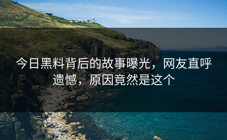 今日黑料背后的故事曝光，网友直呼遗憾，原因竟然是这个