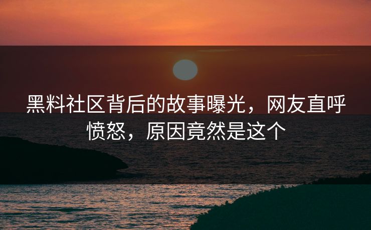 黑料社区背后的故事曝光，网友直呼愤怒，原因竟然是这个