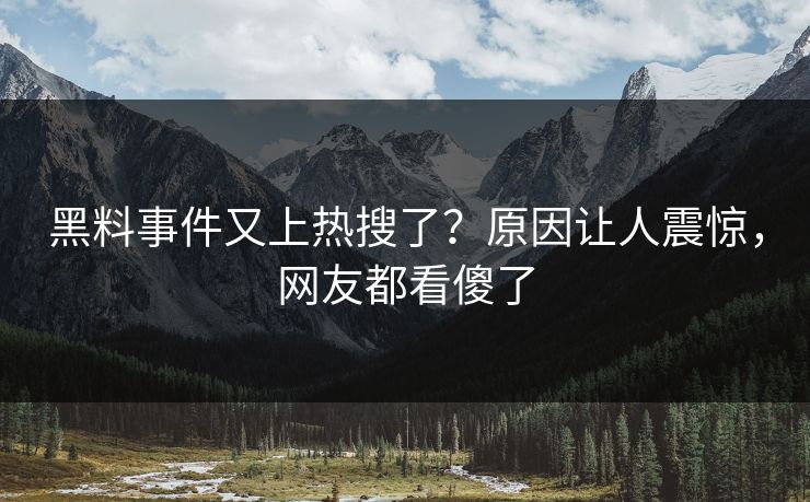 黑料事件又上热搜了？原因让人震惊，网友都看傻了