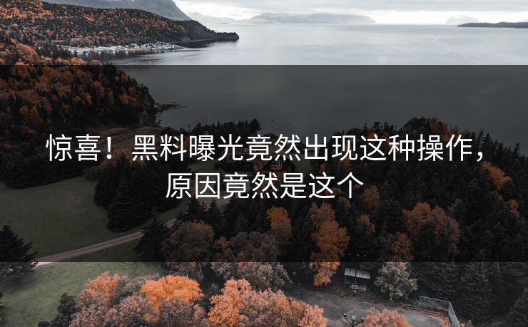 惊喜！黑料曝光竟然出现这种操作，原因竟然是这个