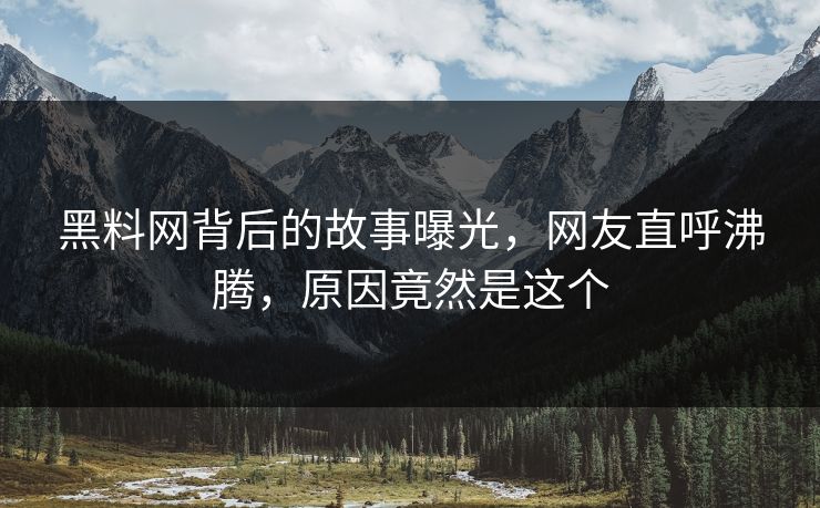 黑料网背后的故事曝光，网友直呼沸腾，原因竟然是这个