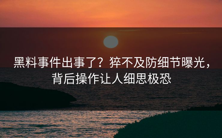 黑料事件出事了？猝不及防细节曝光，背后操作让人细思极恐