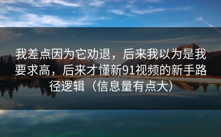我差点因为它劝退，后来我以为是我要求高，后来才懂新91视频的新手路径逻辑（信息量有点大）
