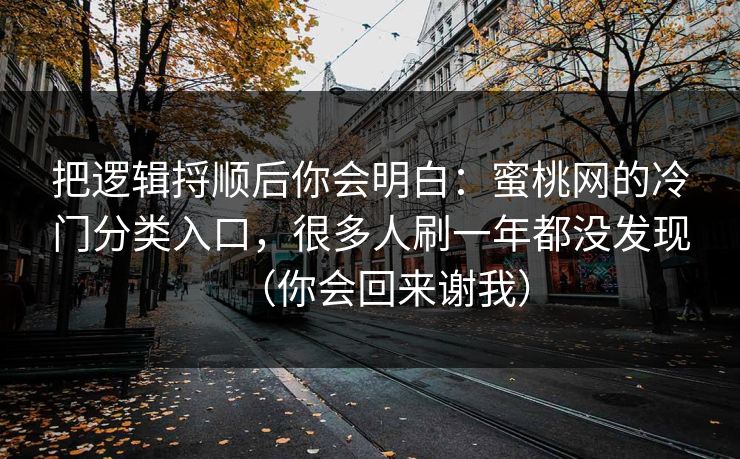 把逻辑捋顺后你会明白：蜜桃网的冷门分类入口，很多人刷一年都没发现（你会回来谢我）